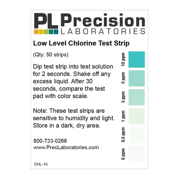 Low Level Chlorine Strips, 0-10ppm (free)